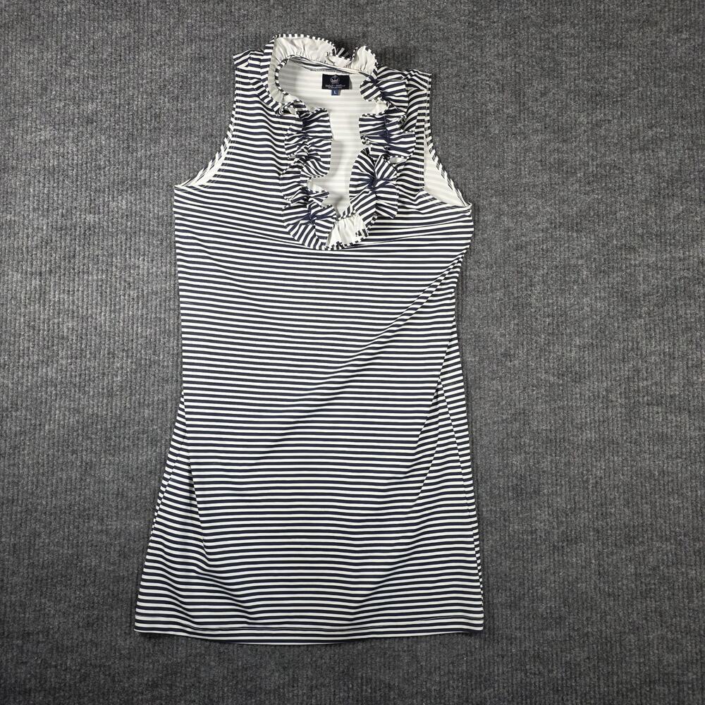 Sailor‎ Sailor Postmarc Stripe Ruffle Neck Dress L Golf Coastal